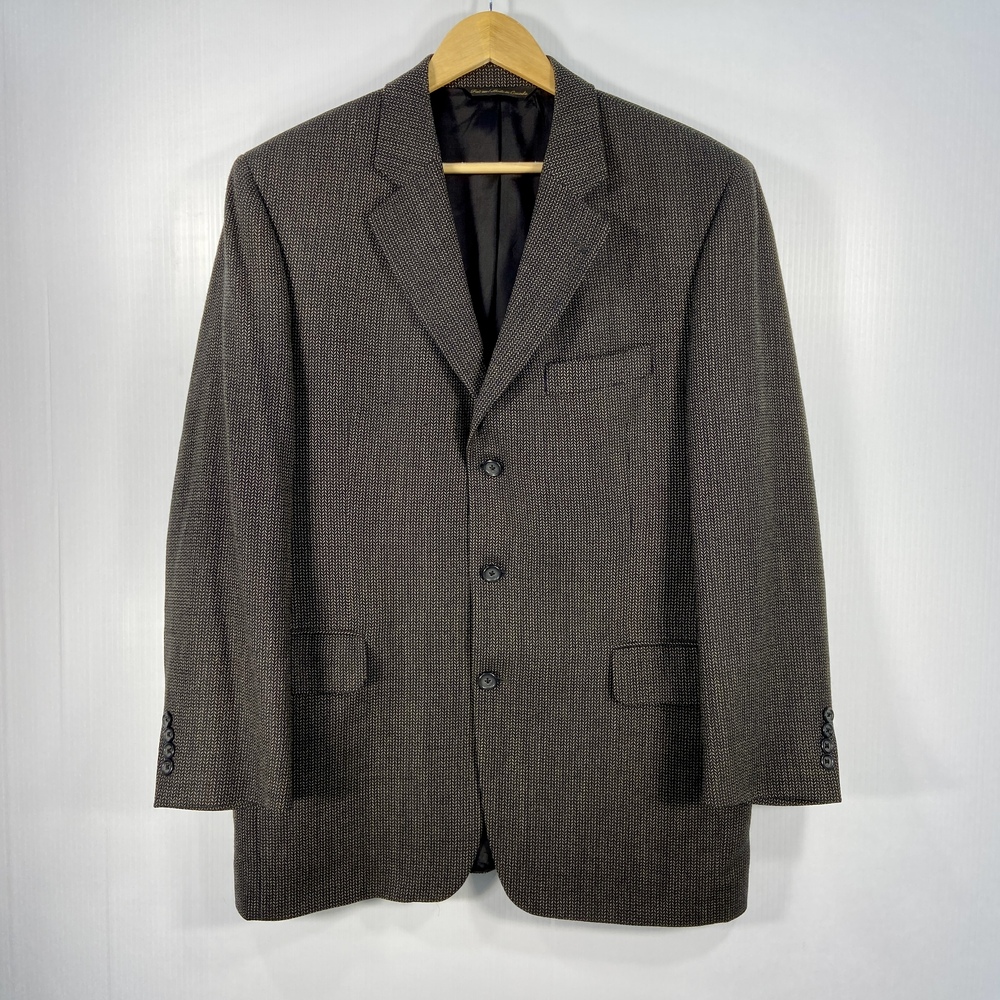 Jack Victor‎ Mark Shale Lanzawood Wool Blazer Black Tan Notched Lapel Mens 43 R